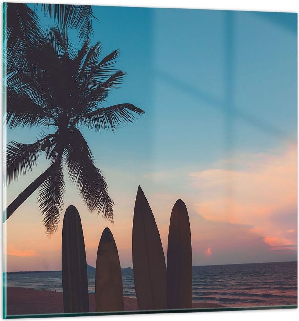 Bilder auf glas - Strand Meer Palme - 70x70cm - Glasbilder - Wandbilder - Kunstdruck - zum Aufhängen bereit - Wanddekoration aus Glas - Glas Bilde...
