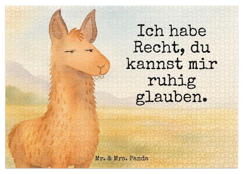 Mr. & Mrs. Panda Puzzle Lamakopf Genervt Design 1500 Teile - Weiß - Geschenk, Lama, Lamas, Recht haben, Freundin, Puzzlespiel, Büro, 1000, Legesp...
