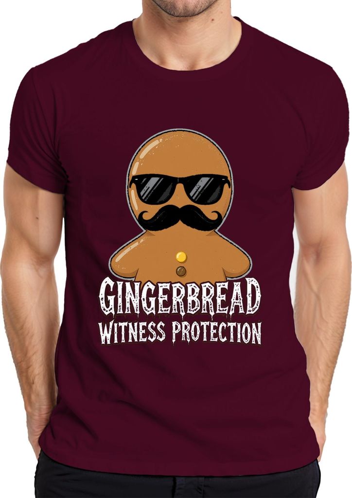 Gingerbread Witness Protection Weihnachten lustig Schnurrbart Herren T-Shirt, Burgundy, XL
