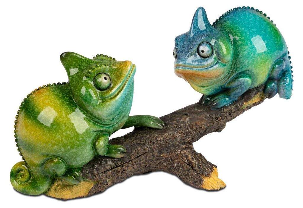 Dekofigur CHAMÄLEON FRITZI auf Wippe grün blau, H. 17cm, Kunststein, Formano