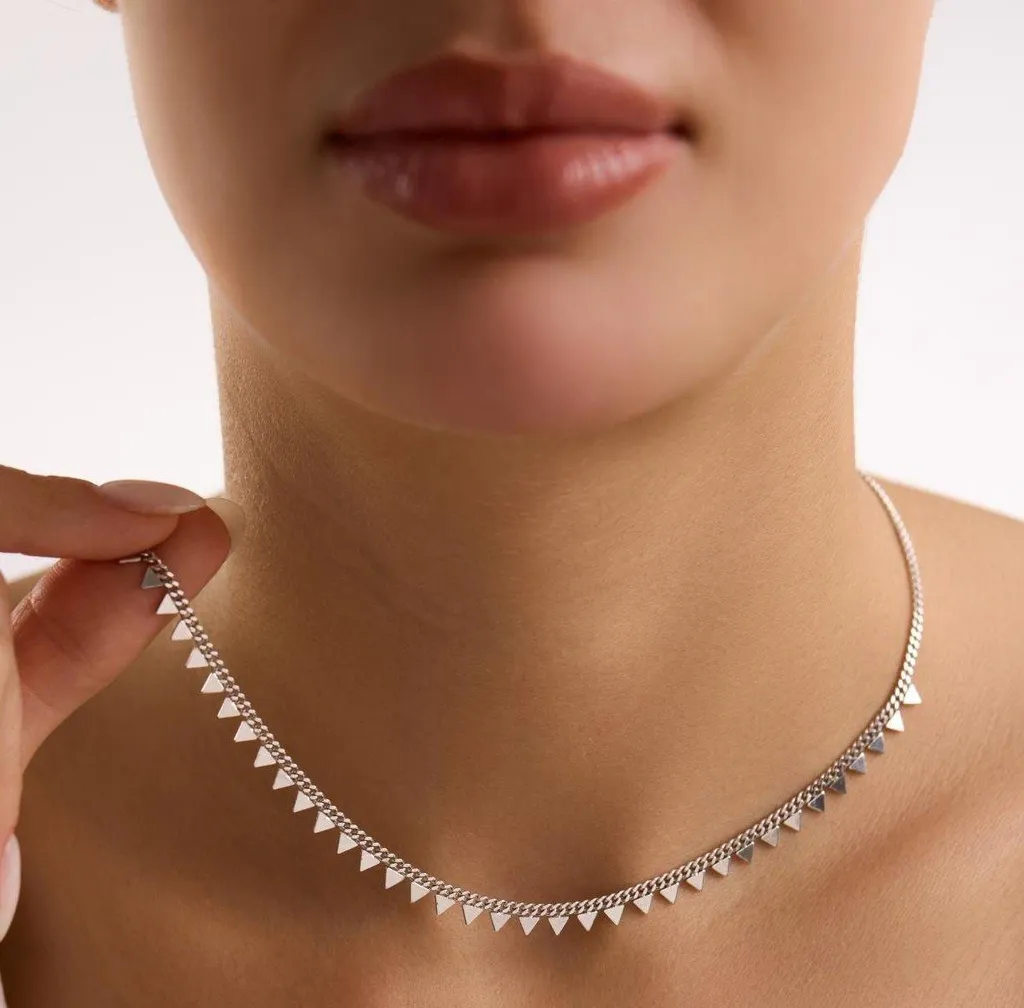 Collier argent anti-ternissement chaîne gourmette et motifs géométriques