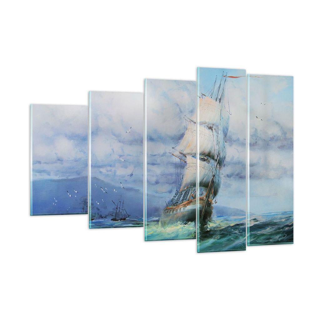 Bilder auf glas - Meer Segelschiff - 150x100cm - Glasbilder - Wandbilder - Kunstdruck - zum Aufhängen bereit - Wanddekoration aus Glas - Glas Bild...