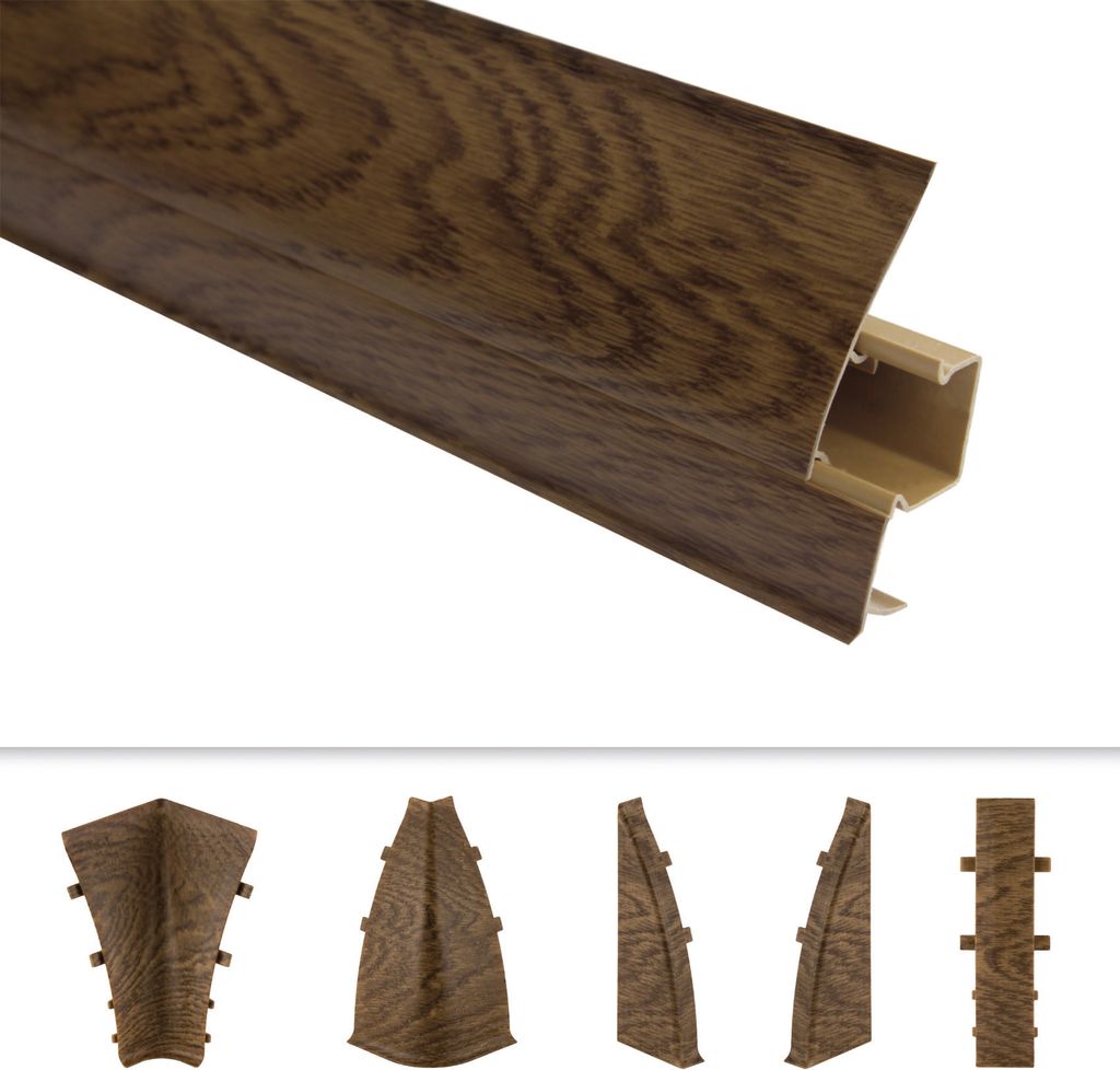 LEMAL Sockelleisten und Zubehör - PVC Fußleisten 60x26mm mit Kabelkanal - (1 Endkappe links, EKL.8640 Holzoptik Kastanie) Laminatleiste Kabelfüh...