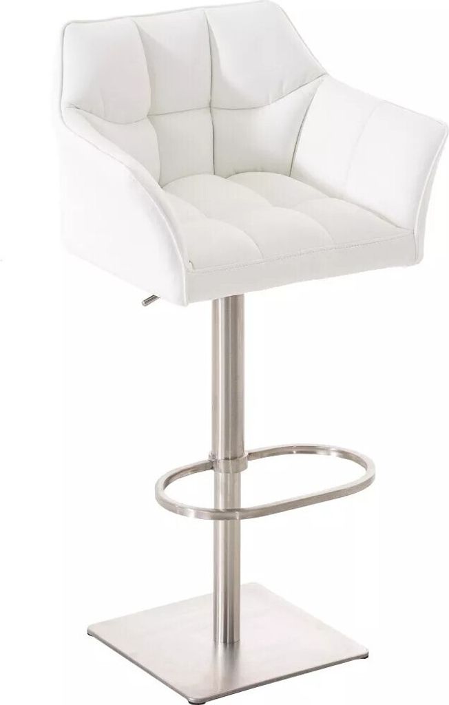In And OutdoorMatch Barhocker Elise - Weiß - Kunstleder - Mit Rücken- und Armlehne - Ergonomisch - 1er-Set - Höhenverstellbar - Deluxe
