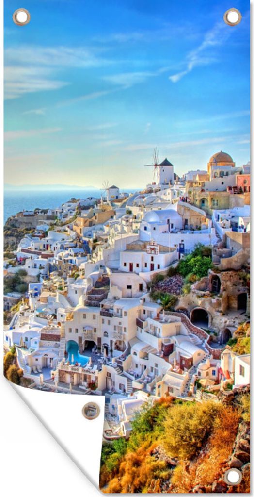 MuchoWow 30x60 cm Outdoor-Poster Gartendeko Sichtschutz Garten Poster für den Garten Berge von Santorin Griechenland