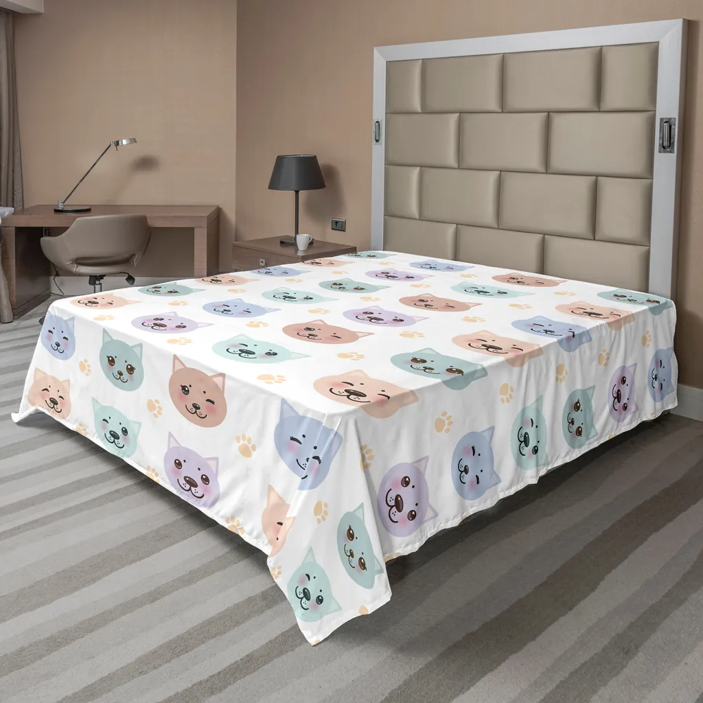 Drap de Lit Doux et Confortable Imprimé Chat Rigolo 244x205 cm Multicolore