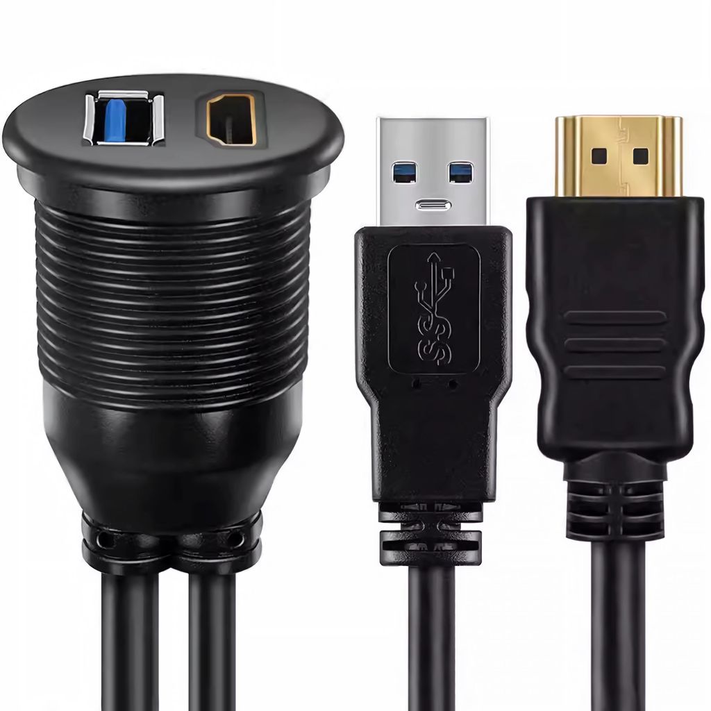 L38C USB 3.0 A + HDMI Kabel, Verlängerungskabel, 100cm, Panel-Montage, für Auto Armaturenbrett