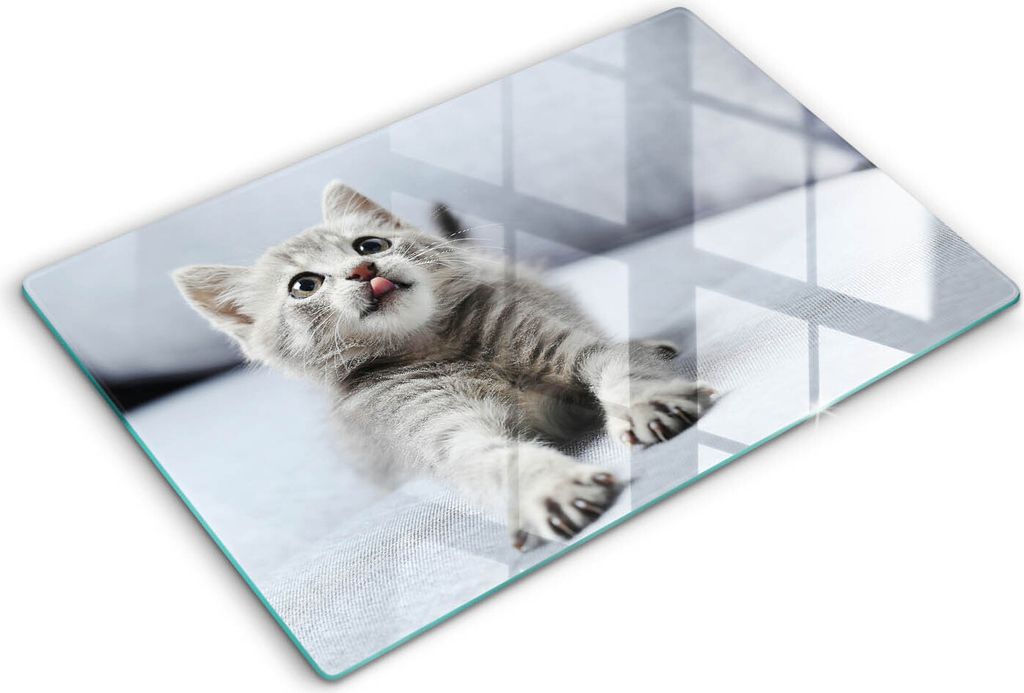 Glasschneideplatte - Herdabdeckplatte - 80x52 cm -Schneidebrett - Spritzschutz -Kleine süße Kätzchen