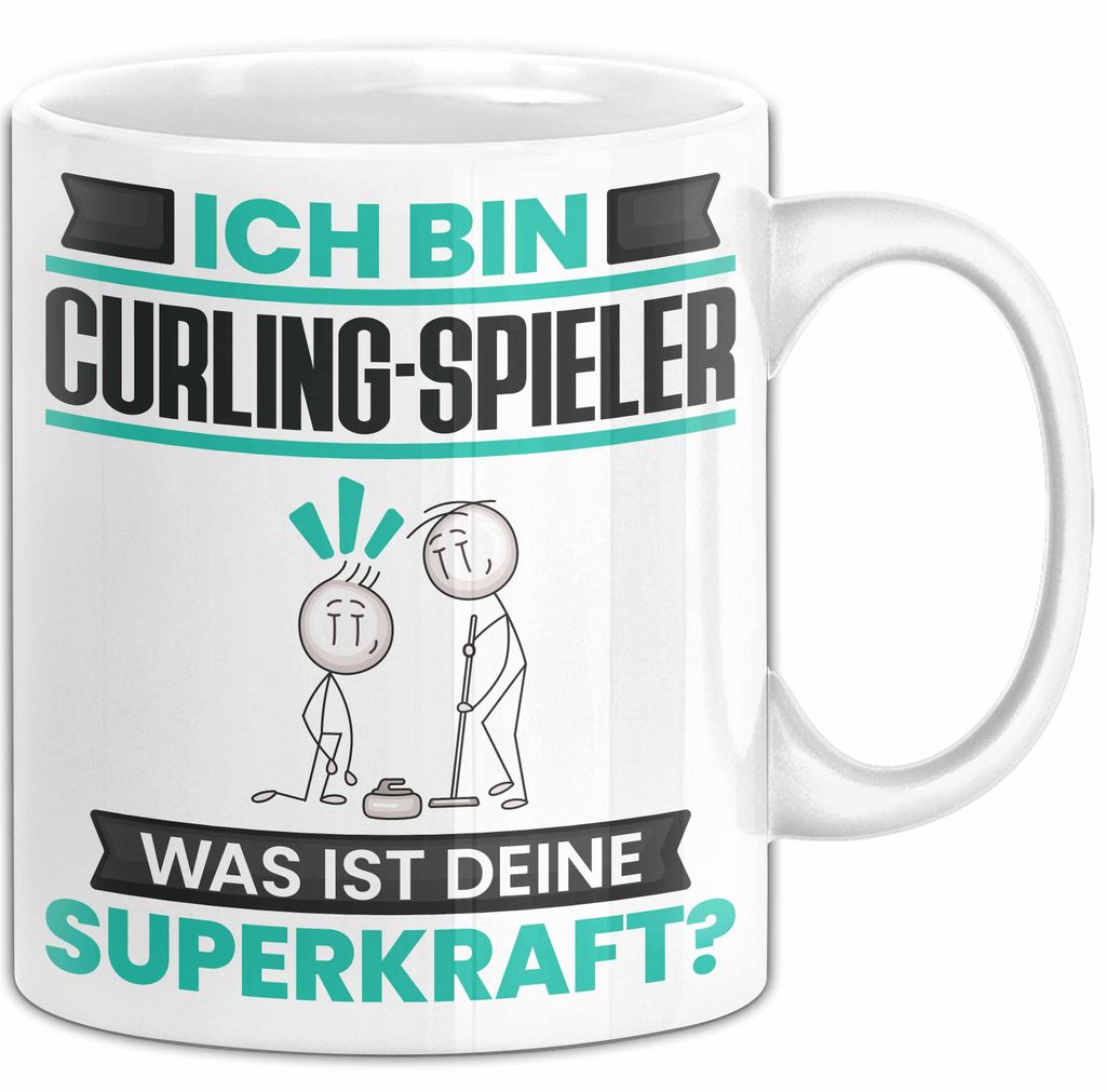 Curling-Spieler Tasse Geschenk für Curling-Spieler Geburtstag Lustiger Spruch Kaffee-Becher Was Ist Deine Superkraft (Weiß)