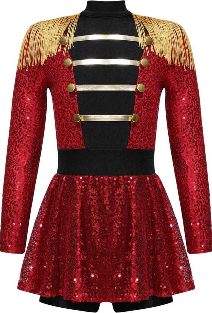 Glitzerndes Zirkusdirektorin Kostüm für Mädchen Gr. 146-152 Cm – Langarm Pailletten-Body | Perfekt für Halloween, Karneval & Motto-Partys