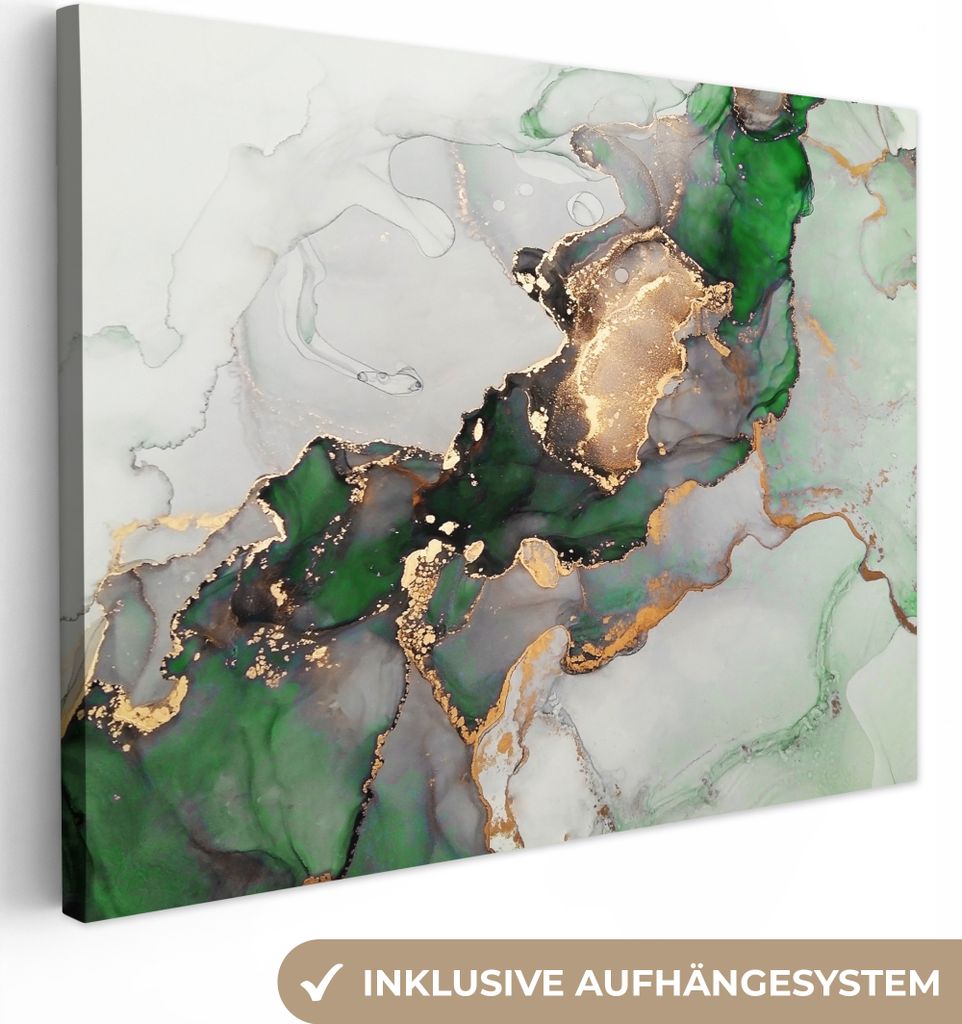 MuchoWow - Leinwandbilder - Marmor - Gold - Grün - Luxus, Wandbild, Wanddeko Bilder Wohnzimmer, 40x30 cm