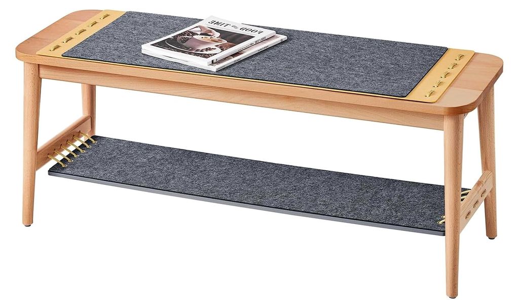 Schuhbank mit Stauraum und Sitzfläche, Dielenbank, Bettbank, Hocker am Bettende, Schuhregal mit Zapfenverbindungen, schmal, Natur, BHT ca. 110x46x...