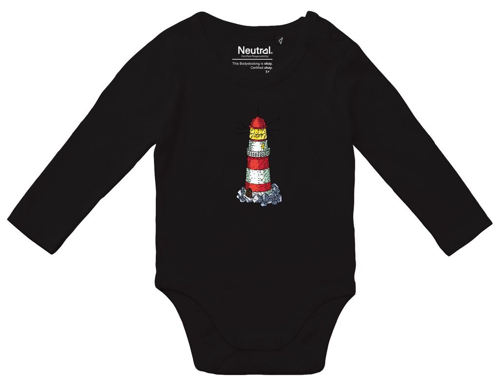 Huuraa Baby Body Leuchtturm Lighthouse 74 Black Baumwolle Fairtrade Langarmbody Geschenkidee