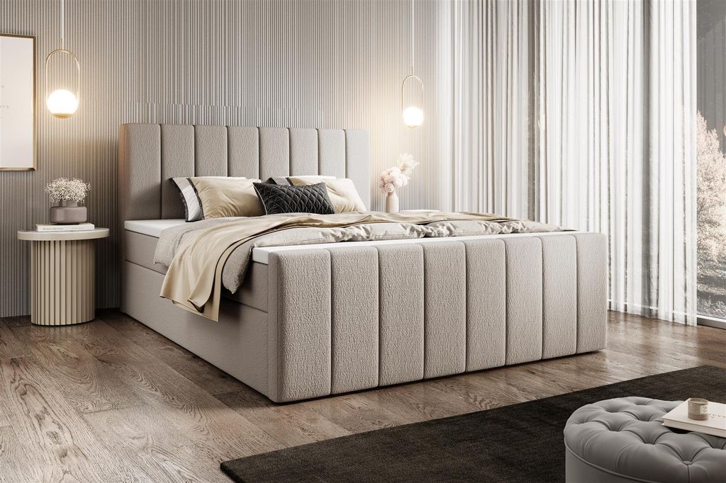 Boxspringbett GARDA 2 Abriamo PG 3 mit Bettkasten, Bonell Matratze und 5 cm Topper beige (Abriamo 03)-160 x 200 cm