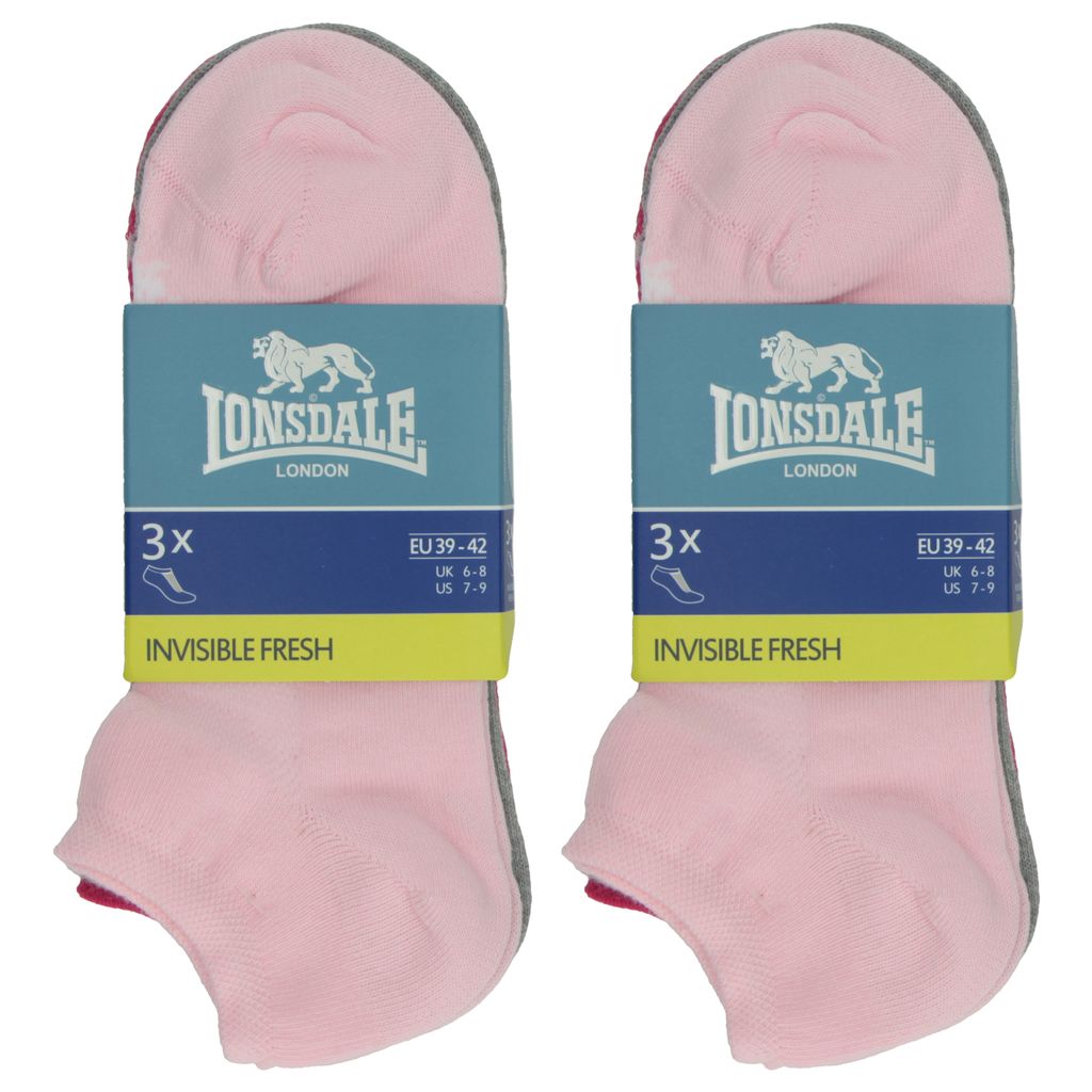 Lonsdale 6 Paar Socken Piquet-Herstellung Baumwolle Fuxia, Grau, Pink35-38