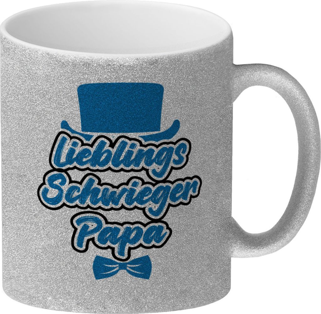 Lieblingsschwiegerpapa Glitzer-Kaffeebecher - Mit Zylinder Produktbild 