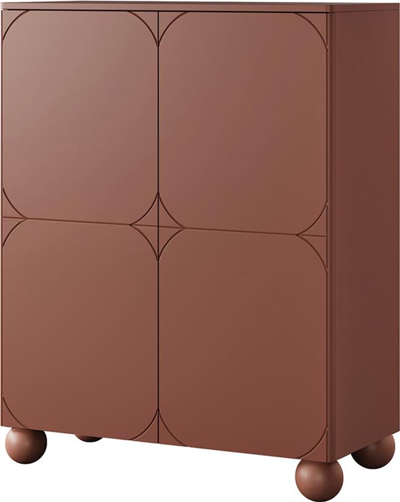 Wohnzimmer-Highboard mit 120 cm Breite in rot matt, Kugelfüße, 2 Türen, 2 Schubladen - SPLIT-141