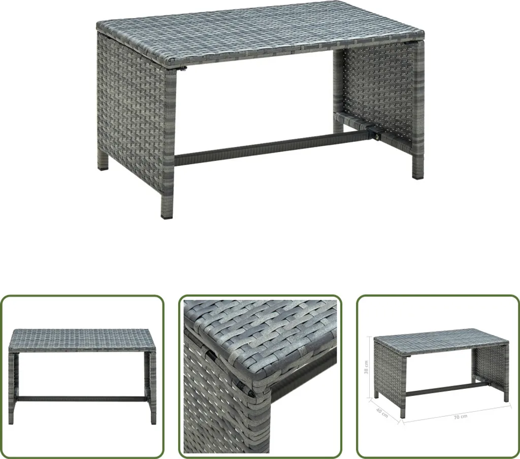 Tavolino Antracite 70x40x38 cm Poly Rattan | Arredo Giardino Qualità