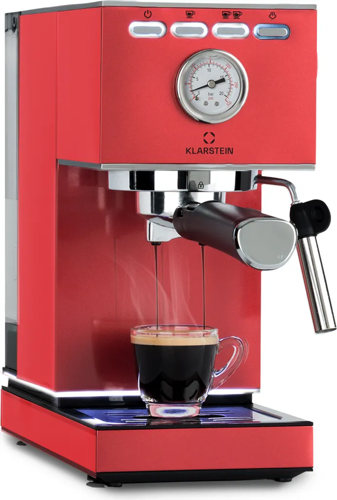 Cafetière expresso 7-9 bars Klarstein Pausa 1350W en inox rouge