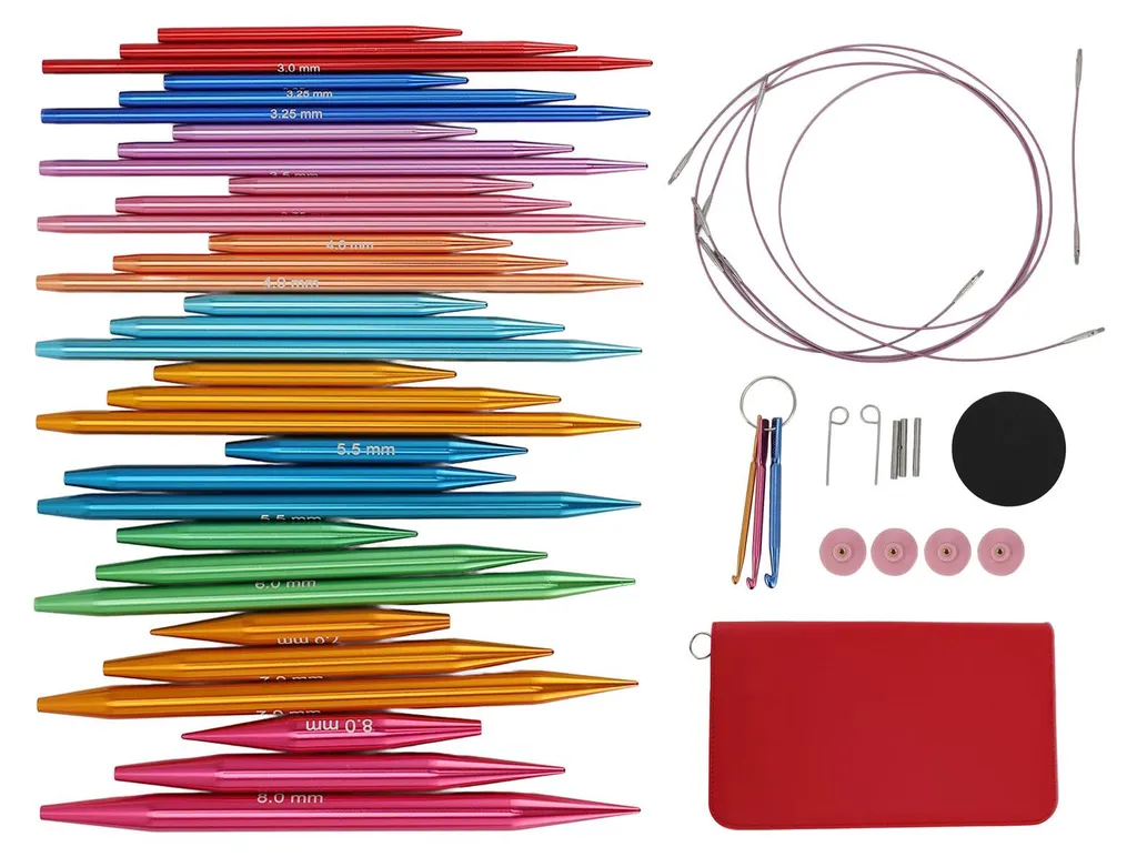 Set de 33 aiguilles à tricoter circulaires démontables en aluminium