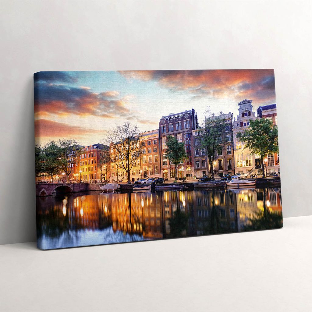 Häuser Amsterdam Niederlande – Leinwandbild Wandbild – 60x40 cm – Leinwandbilder – Wandbilder – Schlafzimmer – Flur