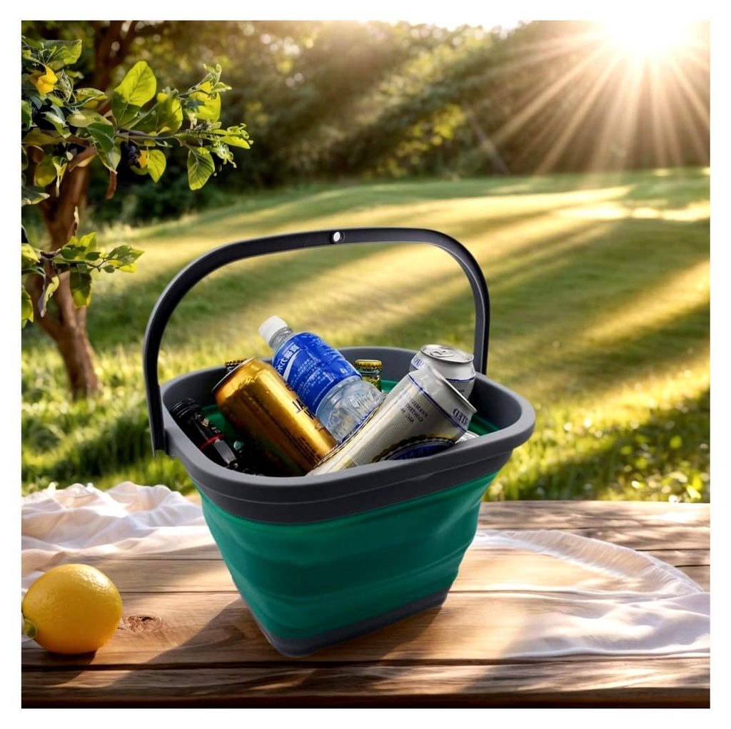 10L Collapsible Rectangular Bucket (Dunkelgrau/BläulichGrün)