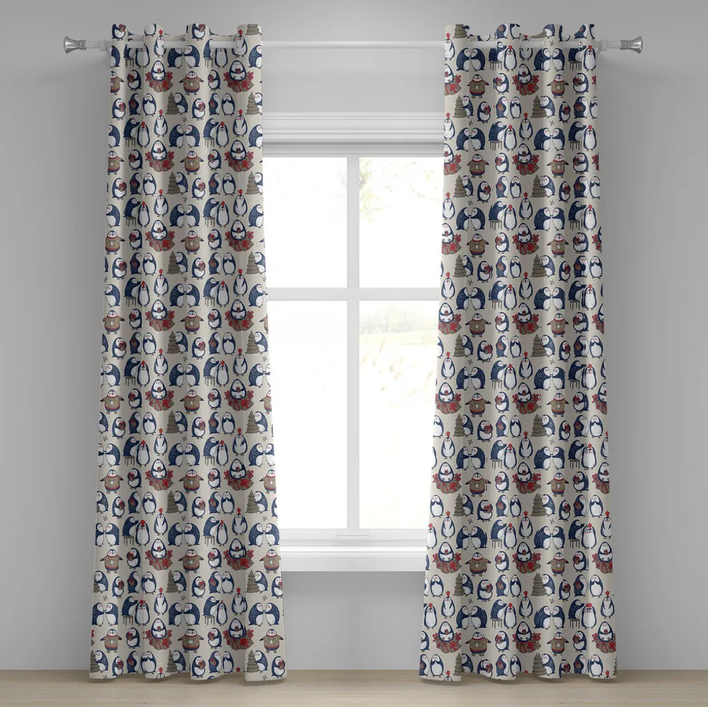 Rideau à œillets de Noël ABAKUHAUS Pingouins 280x175 cm Bleu Marine