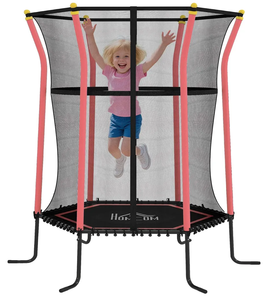 Trampoline cardio rouge avec filet et structure en acier pour sport intensif