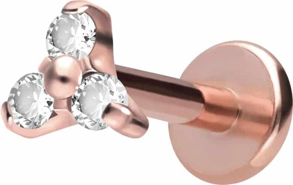 Ohrpiercing, Nasenpiercing Titan Labret mit Innengewinde KRISTALLBLUME RoséGold Stablänge: 8mm | Stabstärke: 1,2mm | Discgröße: 3,5mm