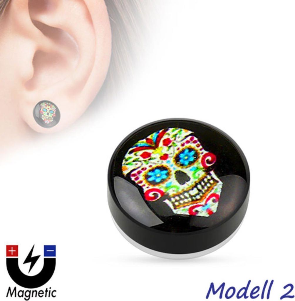 Fake Magnet Plug Piercing Ohrring Totenkopf Modell 2