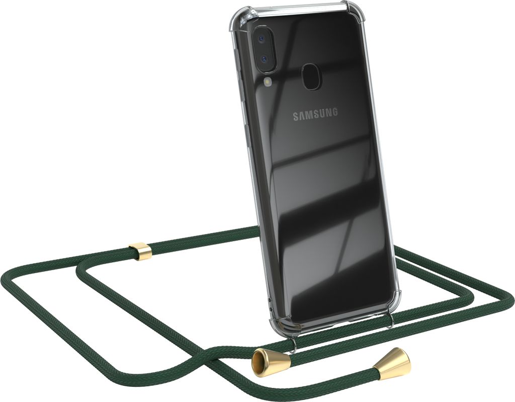EAZY CASE Handykette kompatibel mit Samsung Galaxy A20e, Handyhülle mit Umhängeband, Handykordel, Schutzhülle Clear, Band in Grün