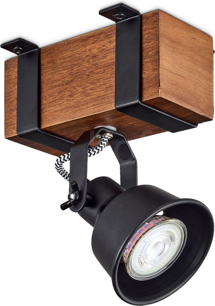 Rimini moderne Wandlampe aus Metall/Holz in Schwarz/Dunkelbraun