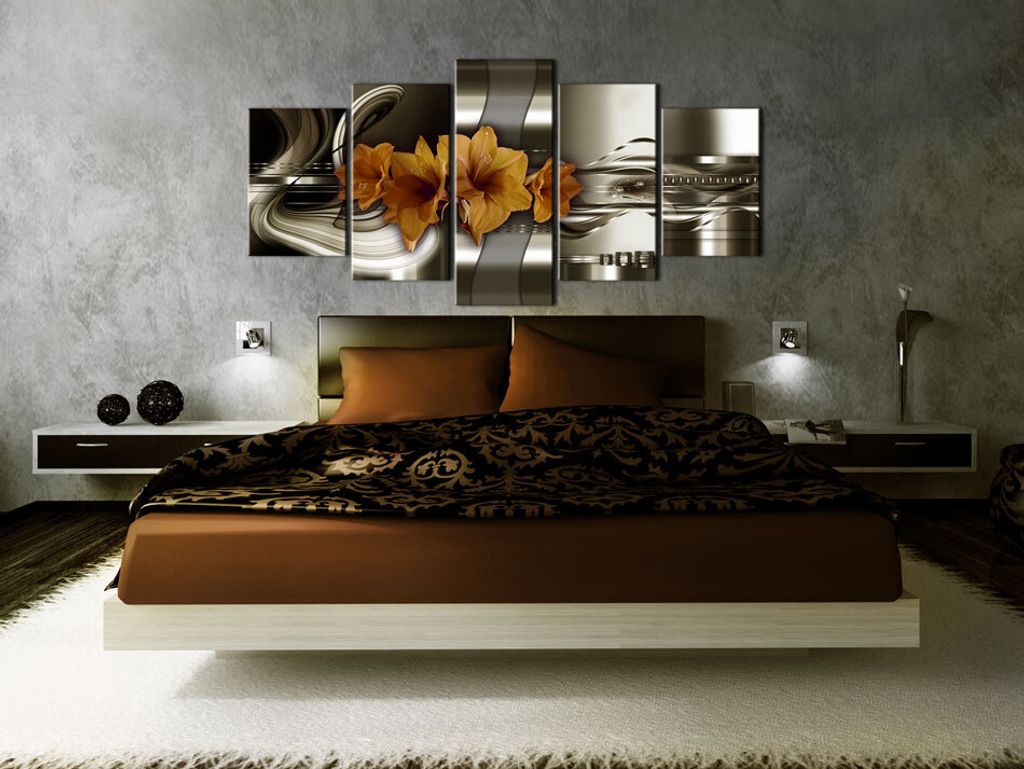 Akustikbild Abstrakt Blumen 200x100 cm Bilder Akustikschaum Hochleistungsschallabsorber Schallschutz Leinwand 5 tlg Wandbild Raumakustik Schalldäm...