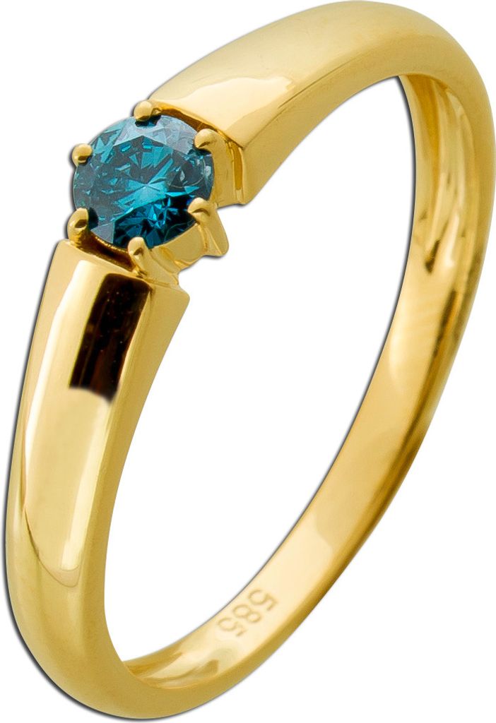 Brillantring Gold 585 14K blauer Solitär Diamant 0.25ct 20