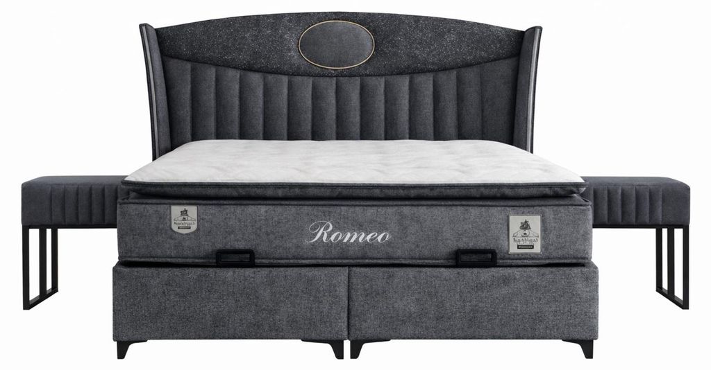 Schlafzimmergarnitur Moderner Stil Grau Bett mit Stauraum Stoffbezug