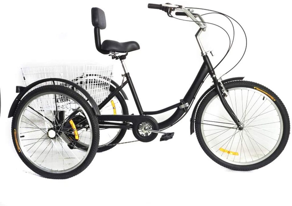 26" Tricycle Erwachsene Dreirad 6-Gang Trike Fahrrad & Einkaufskorb 