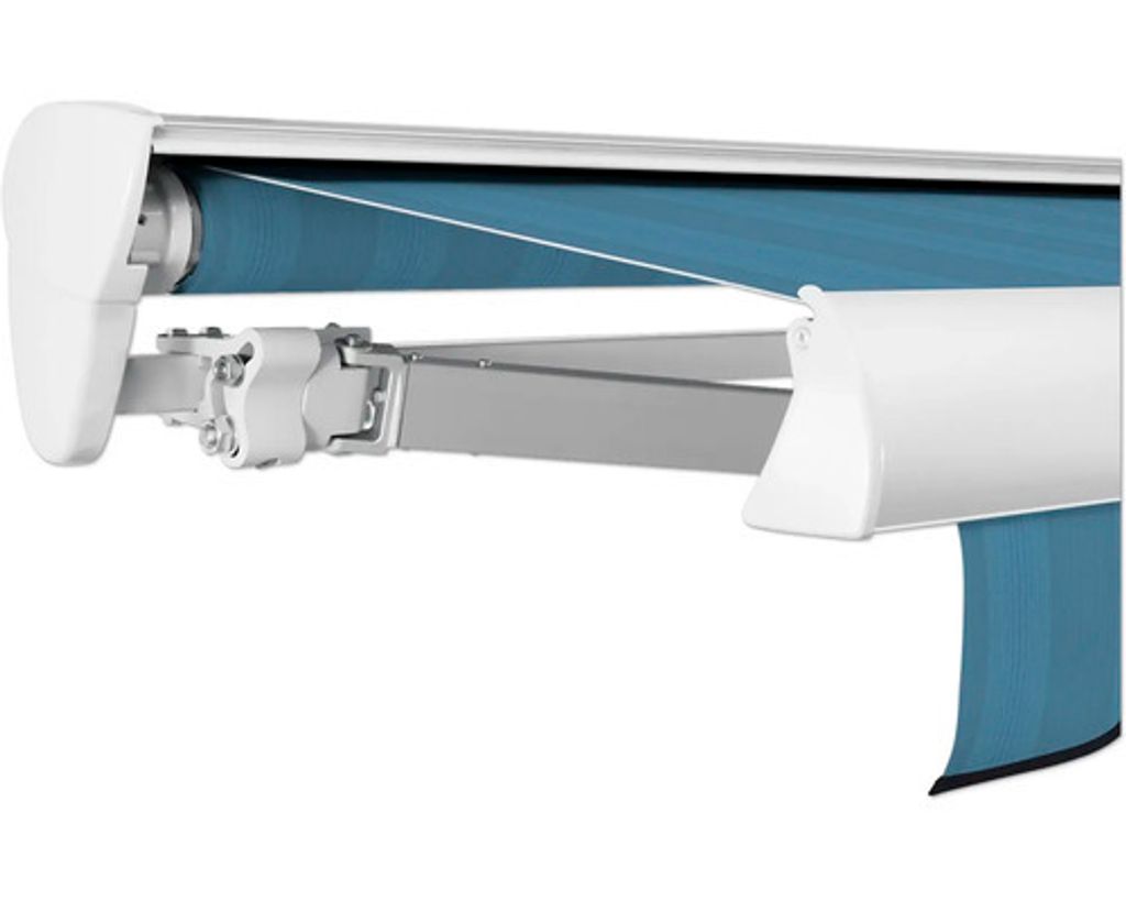 SOLUNA Halbkassettenmarkise Classic 4x3,5 Dessin 320916 Gestell E6EV1 silber eloxiert Antrieb links inkl. Motor und Wand