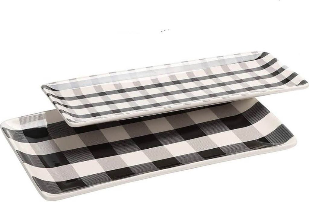 Bico Plaid rechteckige Keramik-Servierschale 35 cm 2er-Set mikrowellen- und spülmaschinenfest ideal für Salat Nudeln Käse Schinken Vorspeisen