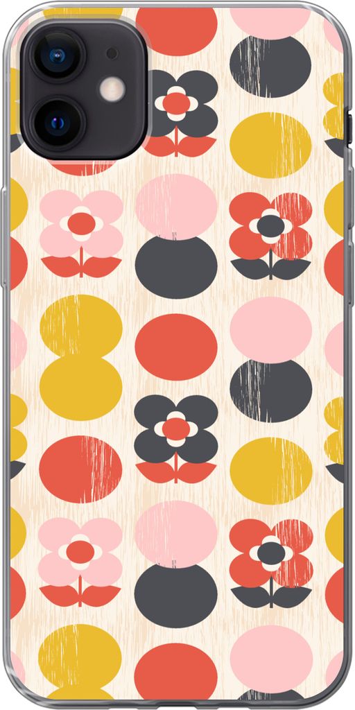 MuchoWow Handyhülle Schutzhülle Hülle für Telefoonhoesje iPhone 12 mini Retro - Design - Blumen - Pastell Silikon Softcase Handy Hülle - Bild