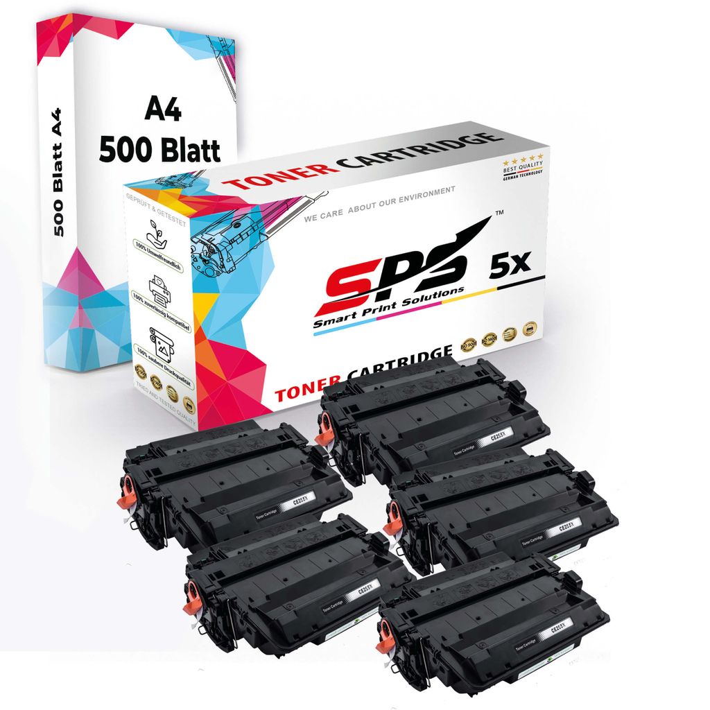 Druckerpapier A4 + 5x Multipack Set Kompatibel für HP LaserJet P 3015 Series (CE255X/55X) Toner Schwarz