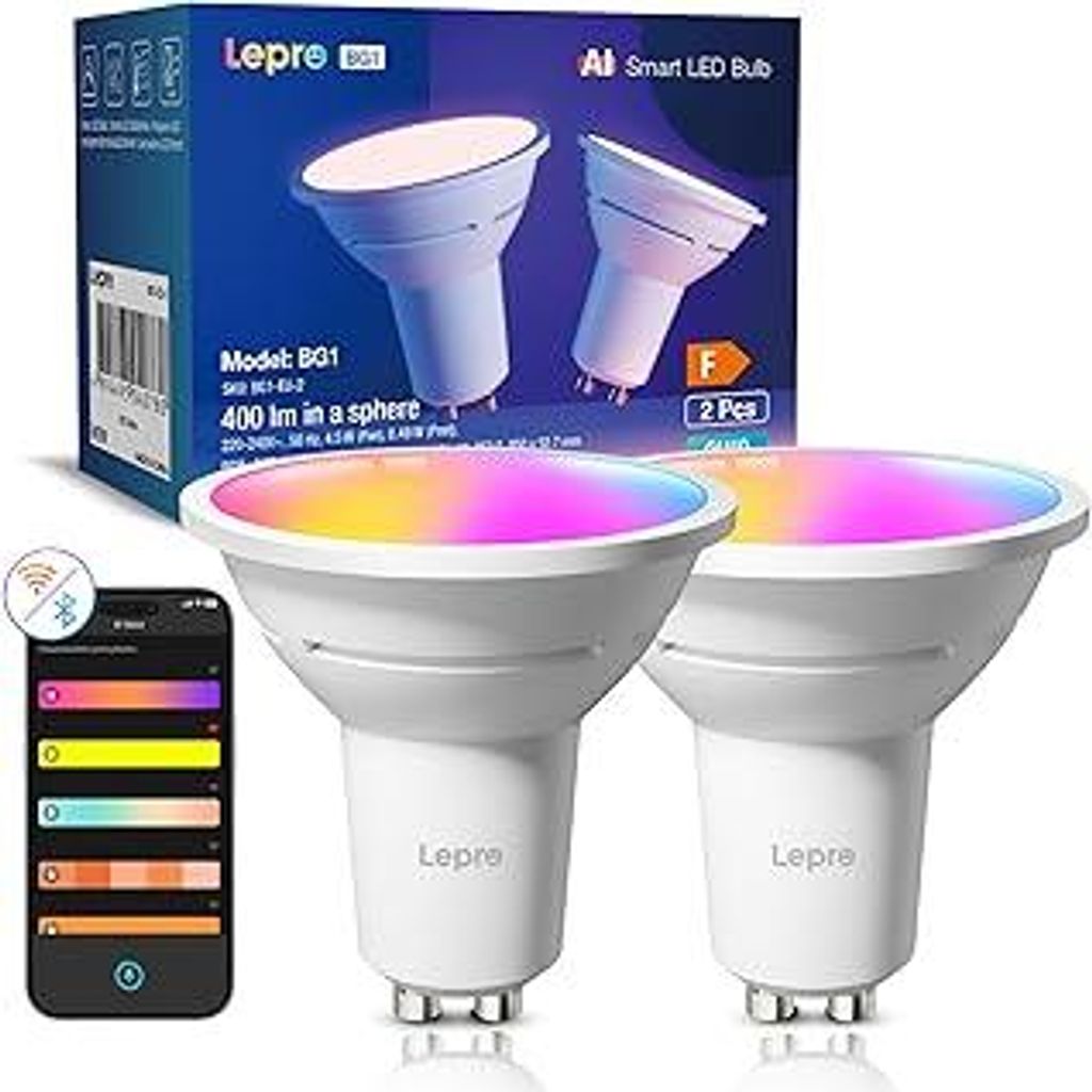 Lepro BG1 Smarte AI GU10 LED Lampe - RGBCW Farbwechsel & Dimmbar, Musik-Sync, Sprachsteuerung WLAN Glühbirne, Kompatibel mit & Google Assistant, 2...