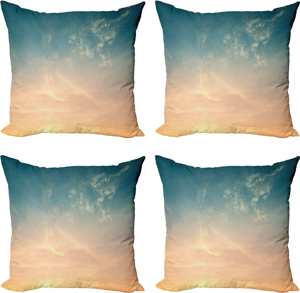 ABAKUHAUS Himmel Kissenbezug Set (4 Stück), Horizon Sommerzeit Photo, Moderner Doppelseitiger Digitaldruck, 45 cm x 45 cm, Petrol Blau Pfirsich