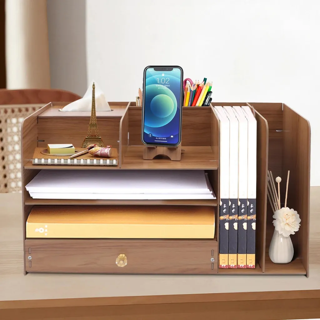 Libérez votre bureau du désordre : rangement bois A4 et support mobile - 4