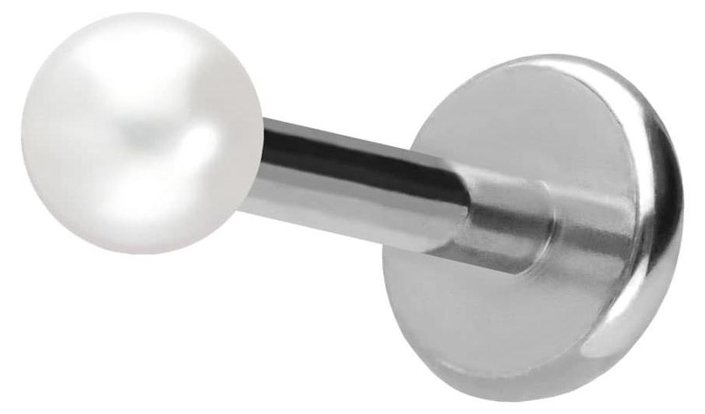 Ohrpiercing, Nasenpiercing Titan Labret mit Push Fit SYNTHETISCHE PERLE Silber Stablänge: 9mm | Stabstärke: 1mm | Perlengröße: 2,5mm