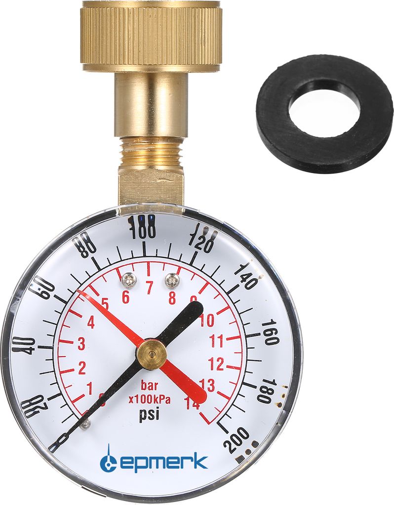 Lepmerk 2- 1/2'' Manometer Wasserdruckpruefgeraet 3/4'' Innenschlauchgewinde 0-200 PSI mit rotem Zeiger