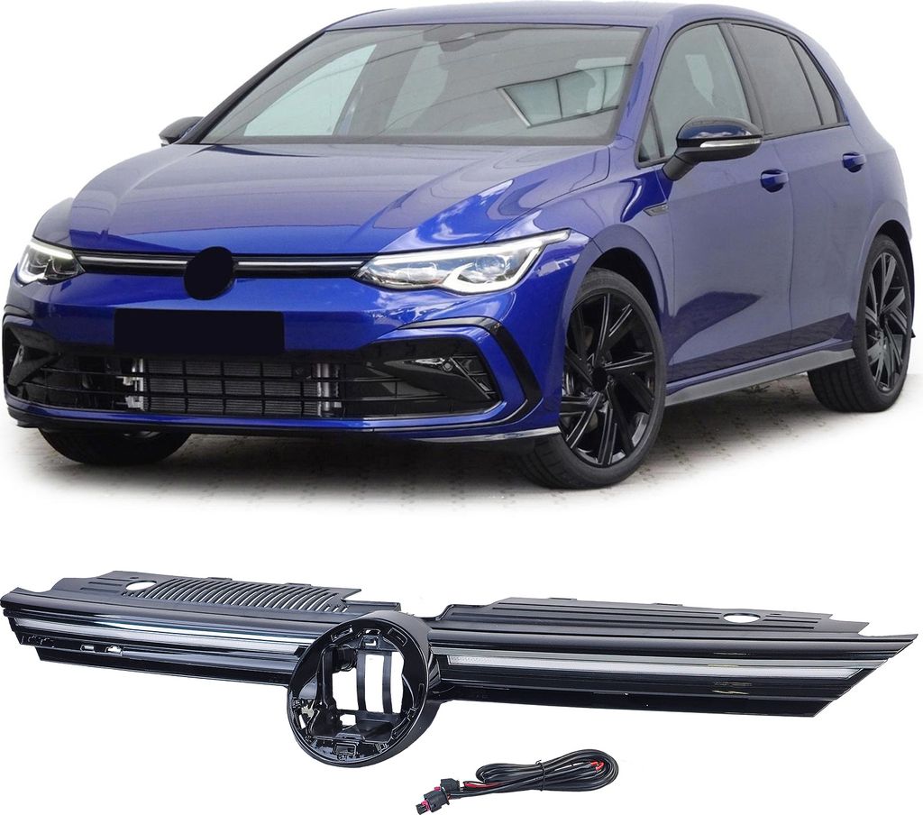 Sportgrill Kühlergrill Schwarz Glanz BELEUCHTET / LICHTSTREIFEN für VW Golf 8