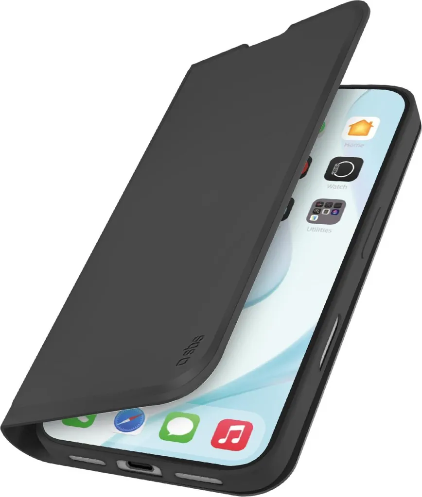 Étui SBS Wallet Stand noir pour iPhone 17 avec porte-carte et support