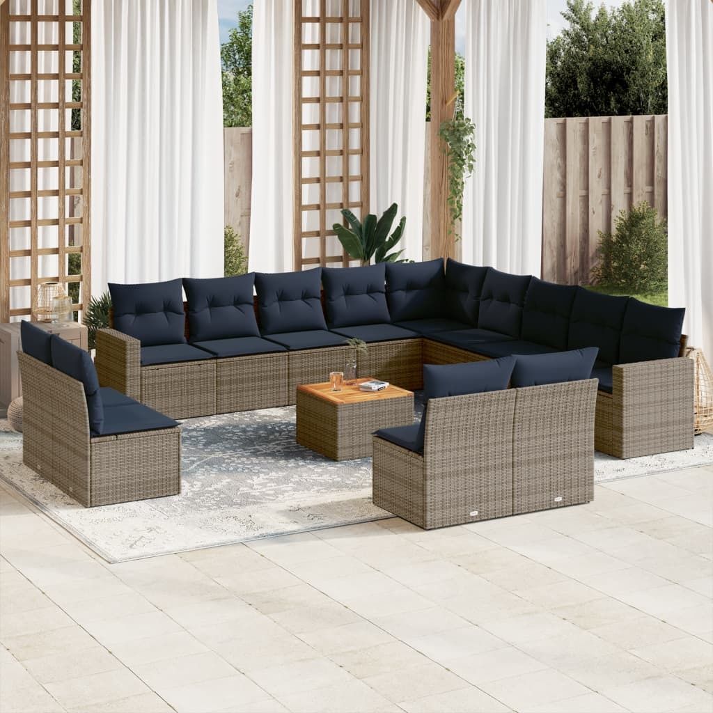 Maison Exclusive - 14-tlg. Garten-Sofagarnitur mit Kissen Grau Poly Rattan