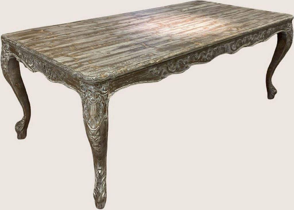 Casa Padrino Luxus Barock Massivholz Esstisch Antik Braun / Grau - Handgefertigter Barockstil Küchentisch - Luxus Esszimmer Möbel im Barockstil -...