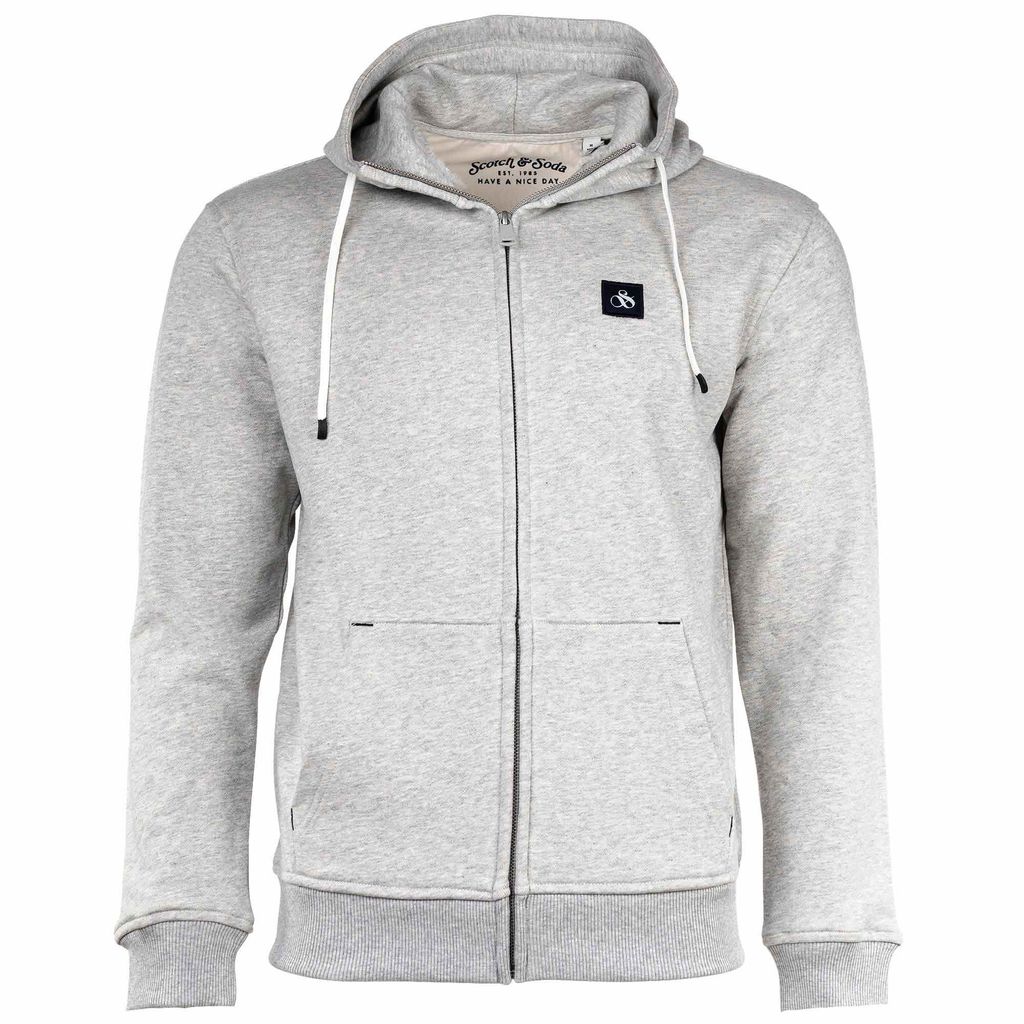 SCOTCH&SODA Herren Sweatjacke - Regular Fit Essential Bage Quarter Zip Jacke mit Kapuze, Baumwolle, Logo Grau M